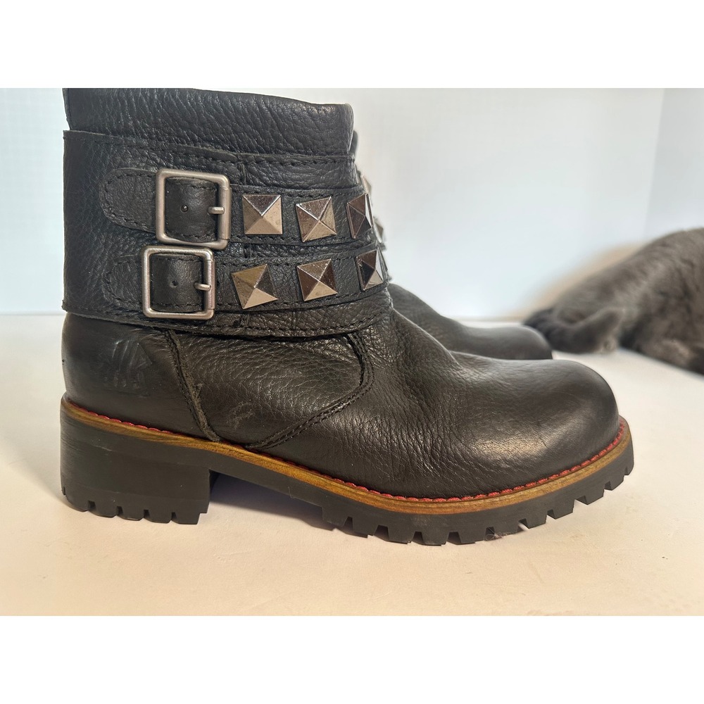 KLR Black Leather Studded Moto Boots Lug Sole Biker punk goth 11021 Womens 8 - Picture 4 of 14